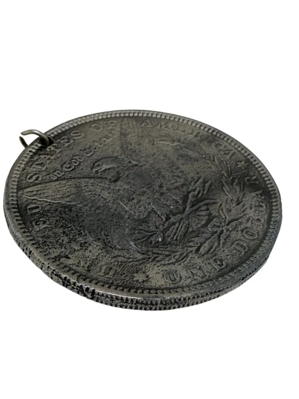 Vintage Coin Style Pendant Silvertone Reproduction Morgan Dollar Medallion Large